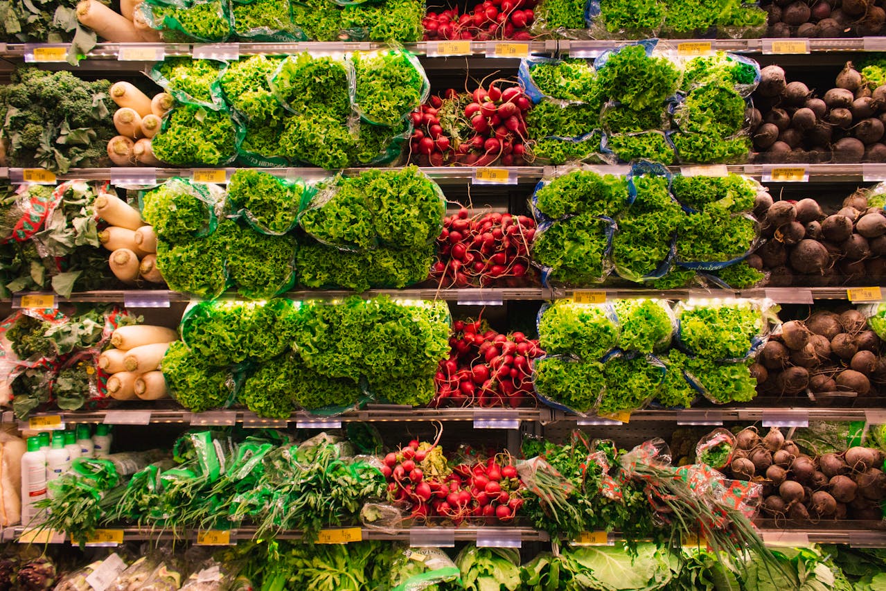 Vegetables on supermarket shelf
